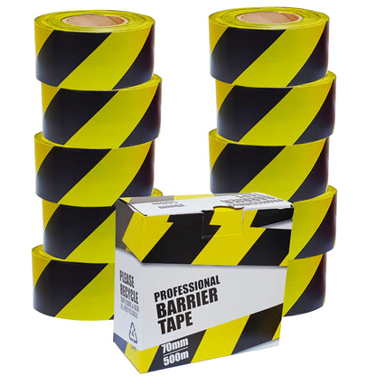 Professional Barrier Tape Black & Yellow - 70mm x 500m