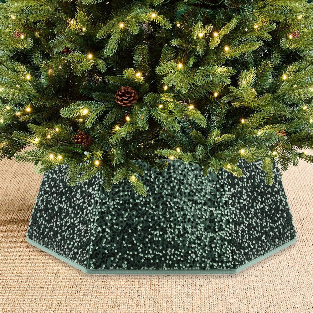 Green Sequin Christmas Tree Skirt Collar