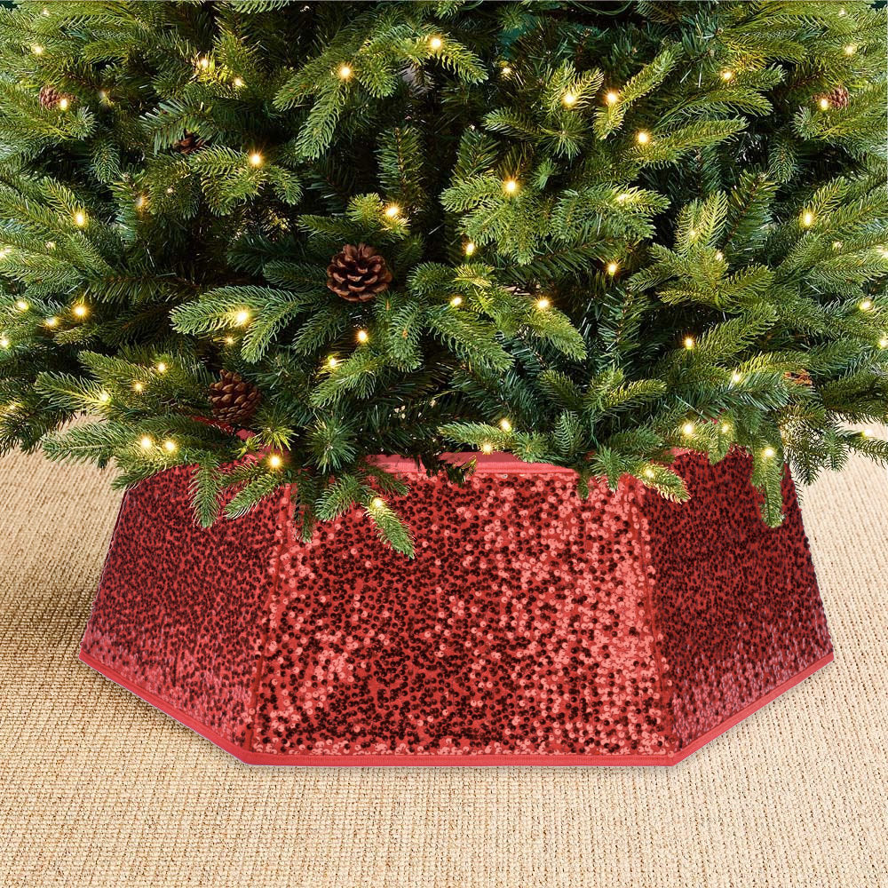 Red Sequin Christmas Tree Skirt Collar