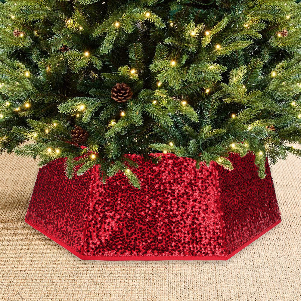 Red Sequin Christmas Tree Skirt Collar
