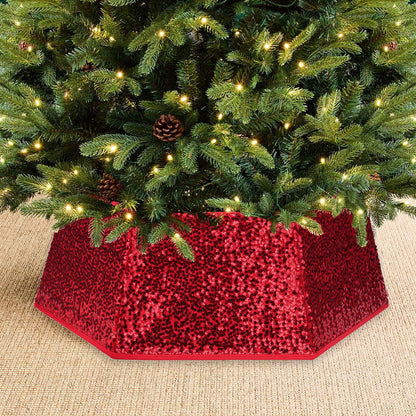 Red Sequin Christmas Tree Skirt Collar