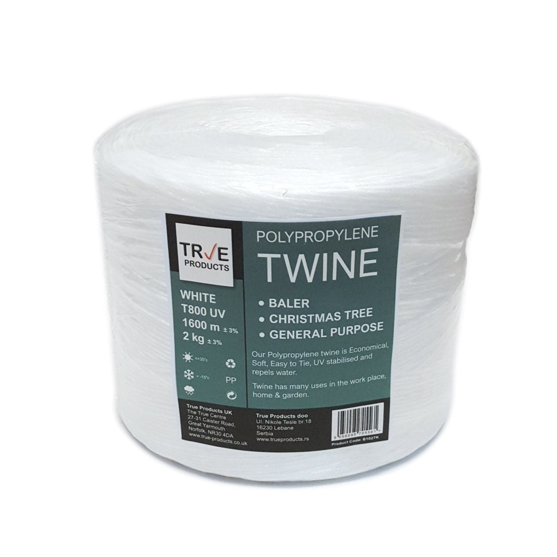 White Polypropylene Baling Twine T-800 UV - 2kg Spool